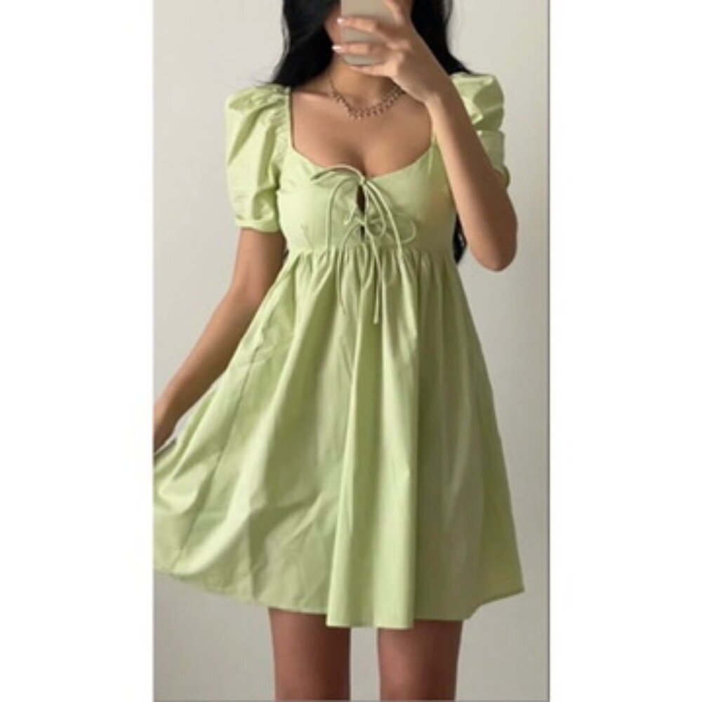 Abercrombie & Fitch Light Green Puff-Sleeve Mini Dress